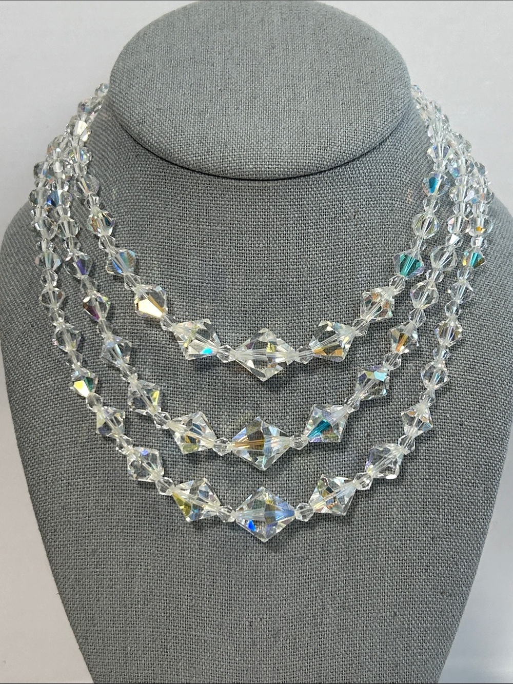 Vintage Crystal Aurora Borealis Multi-Strand Necklace - Clear